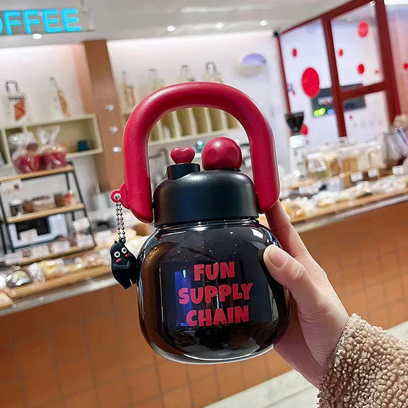 Hot 800ML Cute Cherry Water Bottle with Straw, Portable Large Capacity Home Travel Mug, Ideal Coffee Cup for On-The-Go Hydration Zpaxo black red 800ML