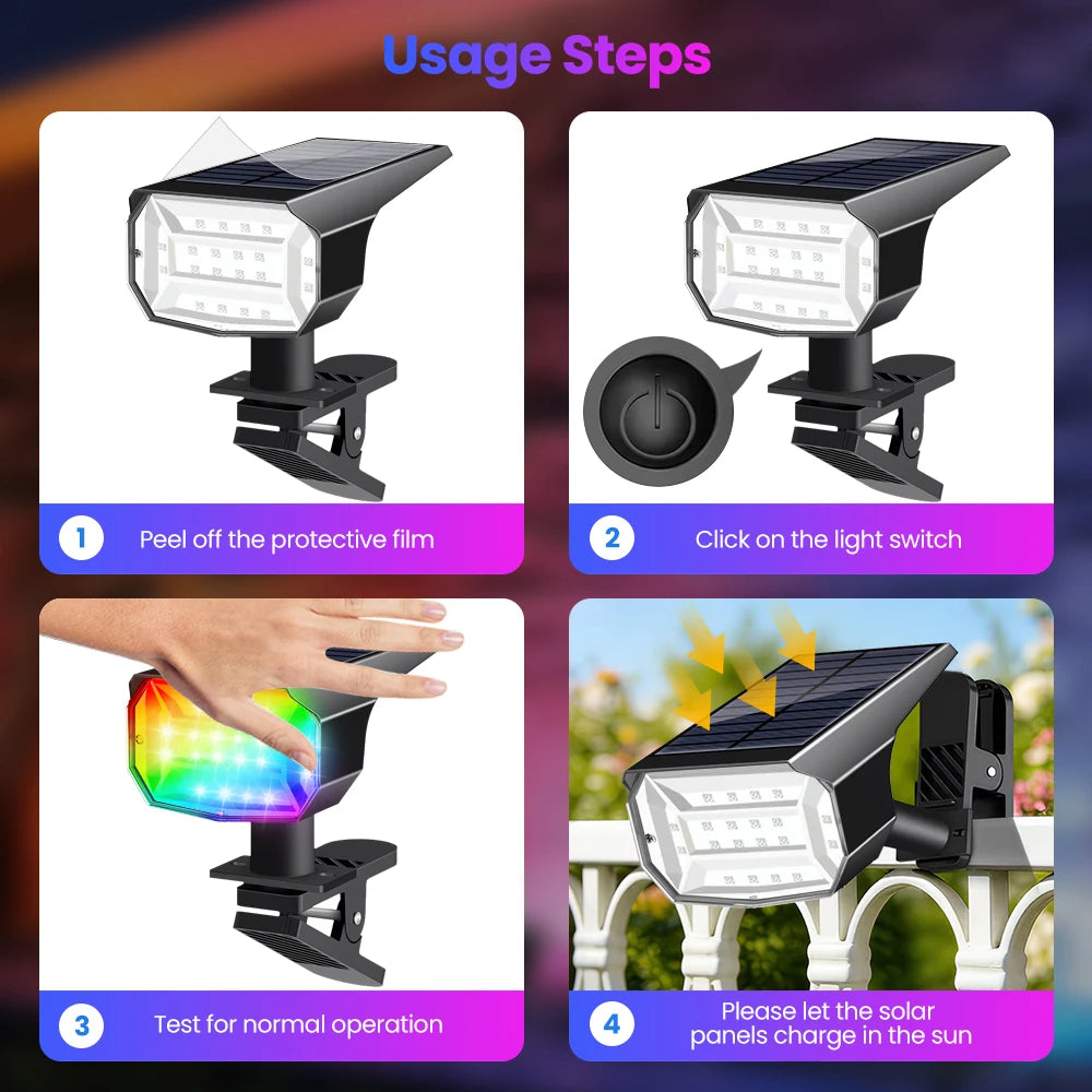 Solar Lights Outdoor Waterproof IP65 Solar Powered Clip On Spot Light With 3 Lighting Modes For Railing Fench Deck Lighting Zpaxo