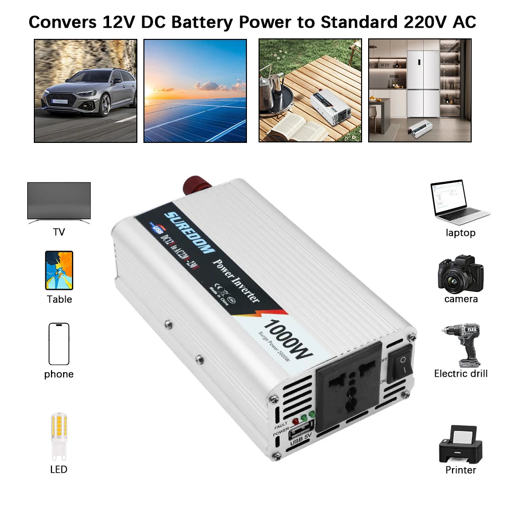 Car Inverter DC 12V AC 220V Universal Socket USB Charger Port Cigar