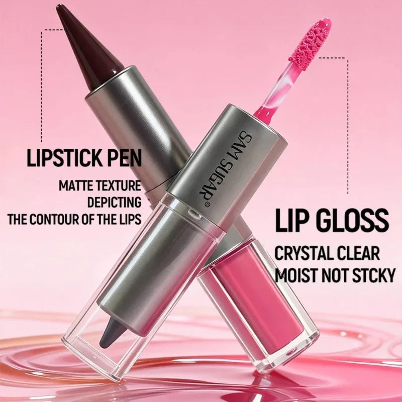 2IN1 Tapered Lipliner Lipstick Pen Nude Brown Mirror Glass Lip Gloss Matte Gradient Lip Liner Waterproof Lips Contour Pen Makeup Zpaxo