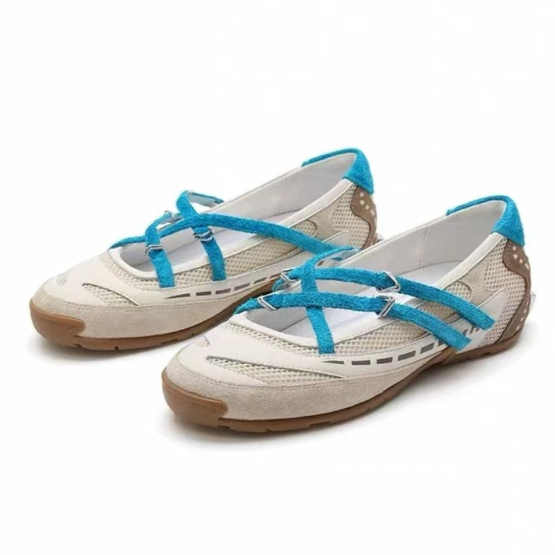 Women's Mesh Fabric Hollow Out Breathable Vintage Single Shoes Spring Zpaxo Beige 35