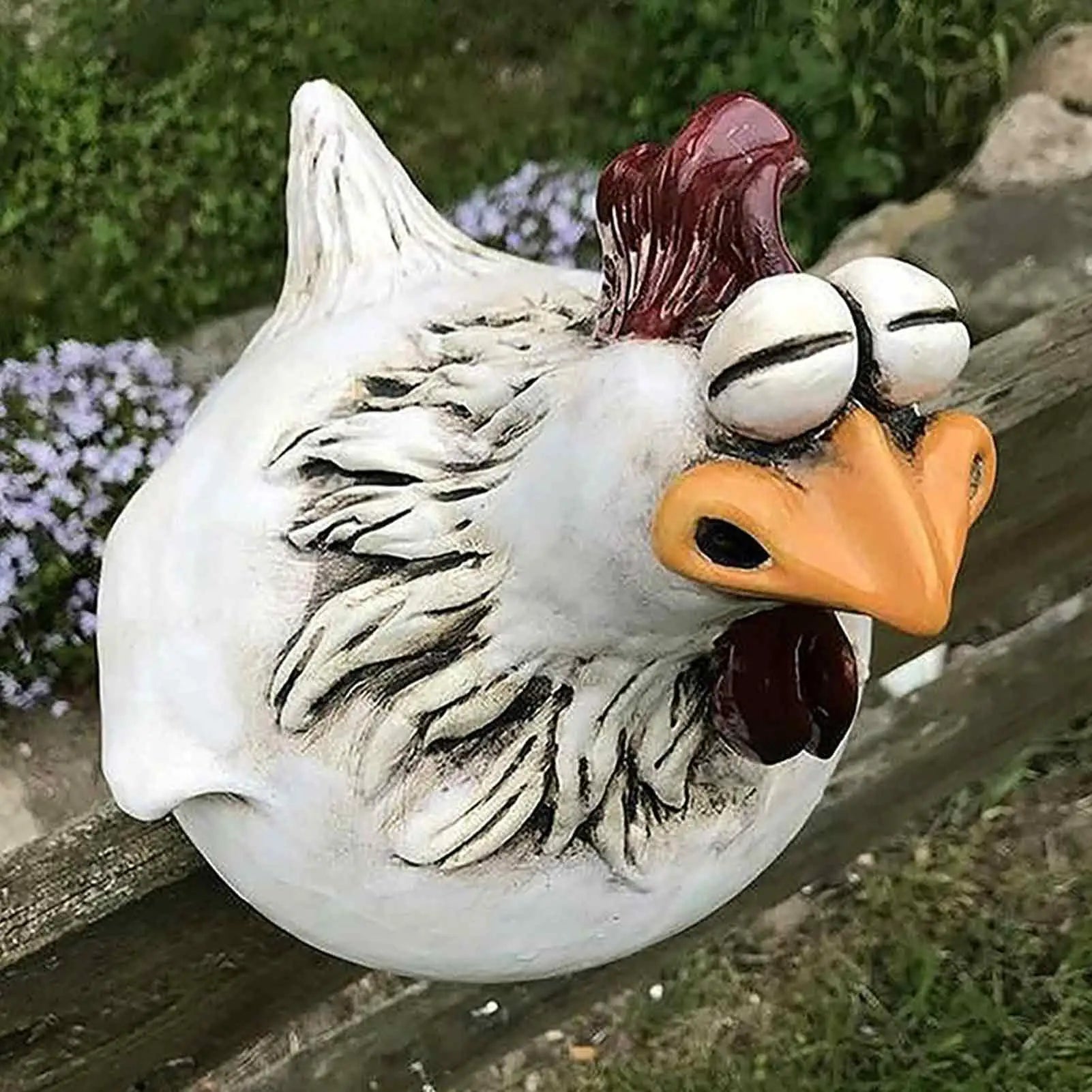 Resin Chicken Fence Statue – Garden Hen Sculpture Decor Garden Statue Zpaxo