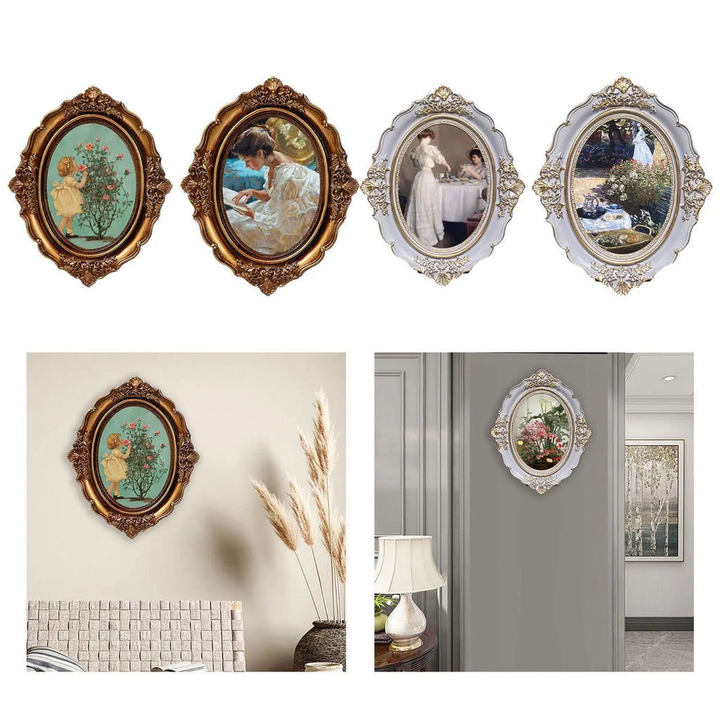 Vintage Picture Frame Oval Antique Elegant Baroque Photo Display Holder for Bedroom Tabletop Hallway Wall Hanging Home Decor Zpaxo