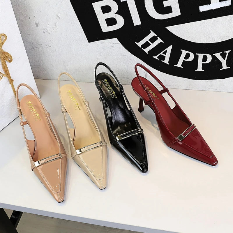 European American Banquet Pointed Heels Thin Heel Patent Leather Zpaxo