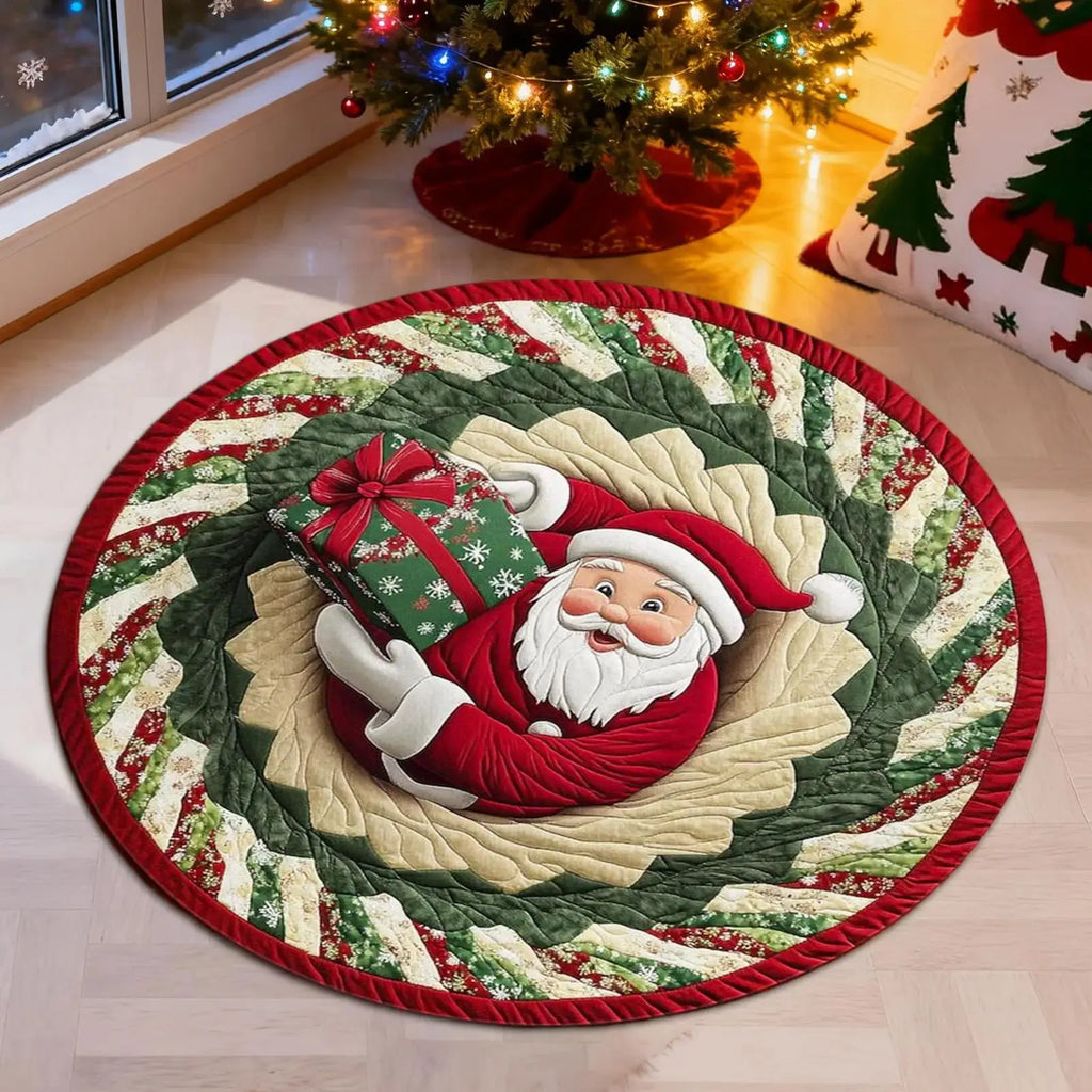 Christmas 3D Rug Round Santa Claus Washable Door Mat Optical Illusion