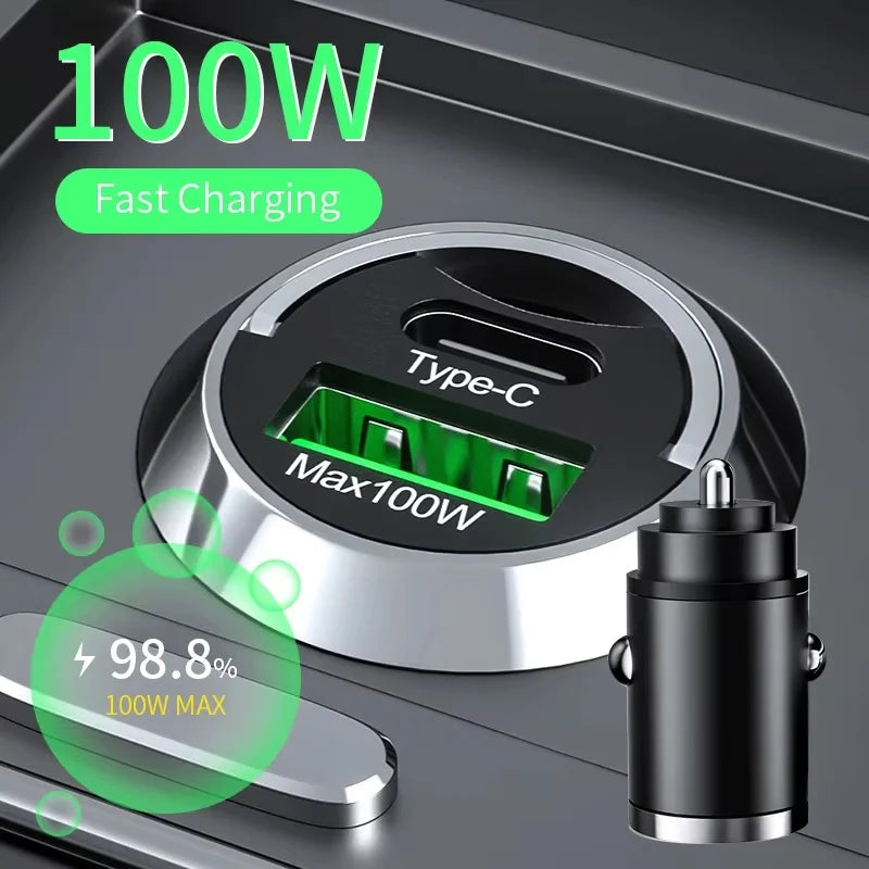 100W USB Car Charger Lighter PD Fast Charging Iphone QC 3 0 C Mini