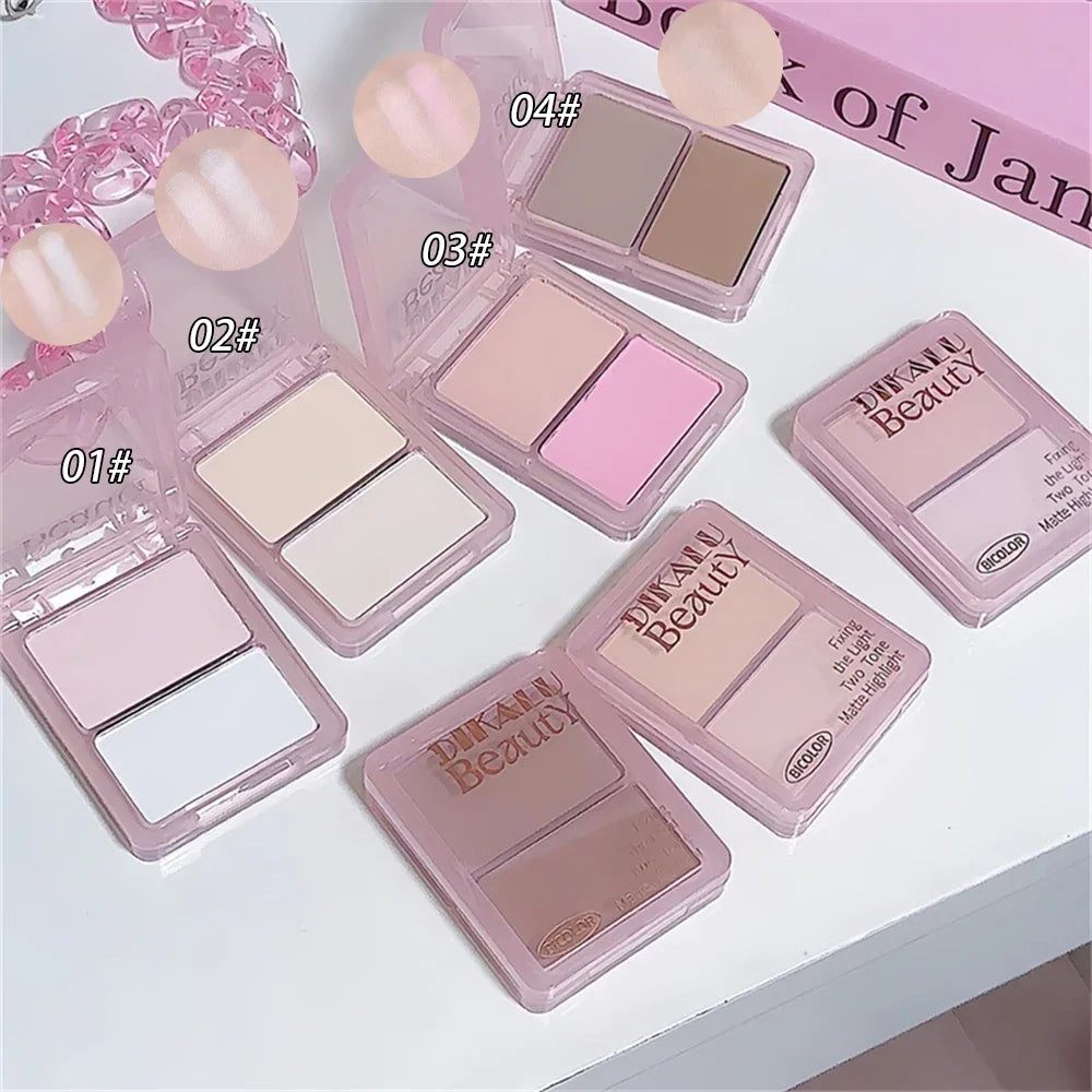Two-tone Highlight Contour Palette Matte White Highlighter Grey Brown Nose Shadow Face Contouring Bronzer Brighten Powder Makeup Zpaxo