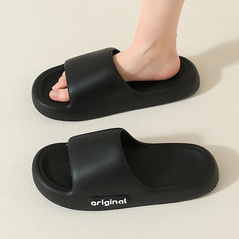 Unisex Letter Slippers Beach Slides Solid Mens Thick Sole Indoor