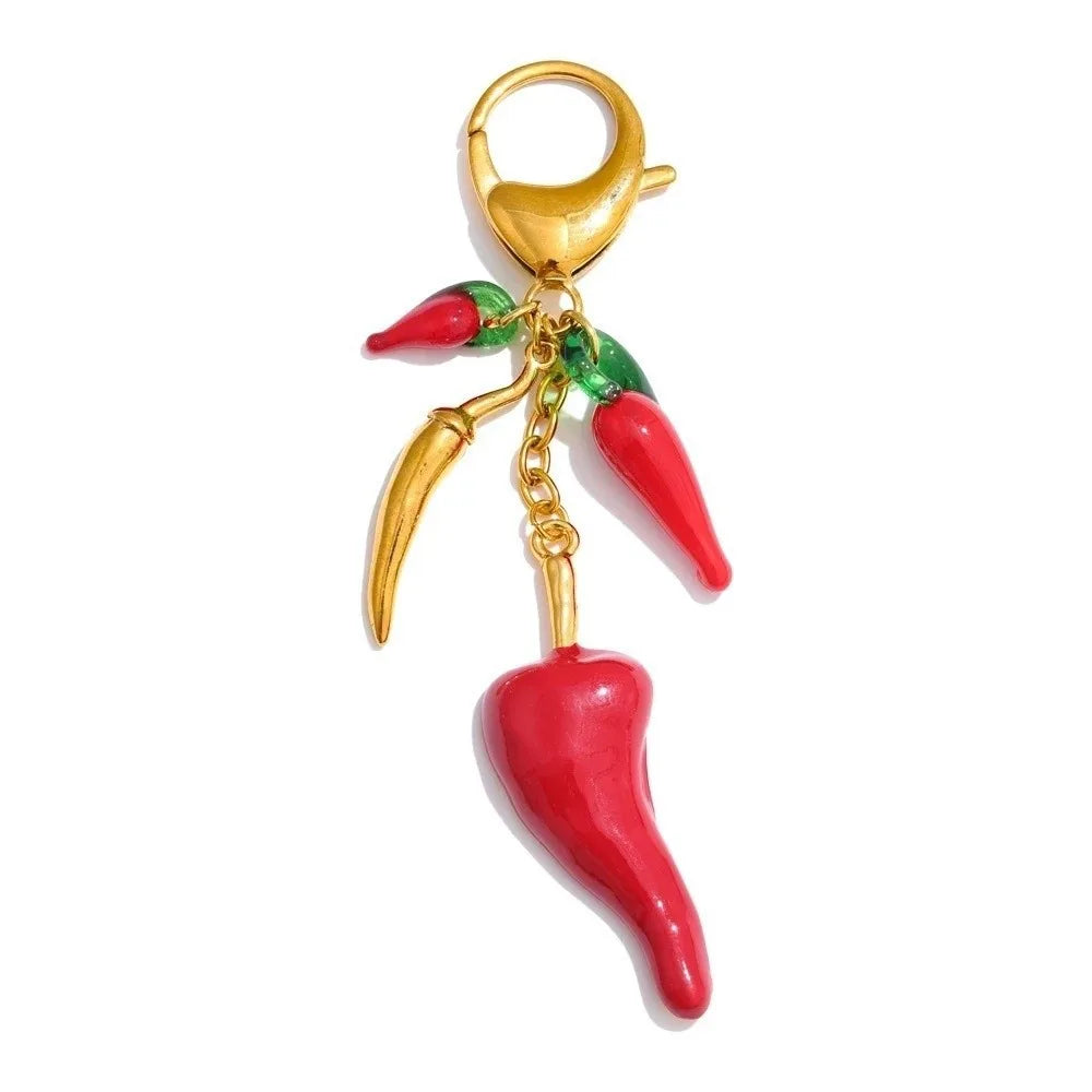 Elegant Enamel Red Chili Pendants Waterproof Stainless Steel Versatile Bag Charm Gold Heart Starfish Tassel Keychain Friends Zpaxo Style 5