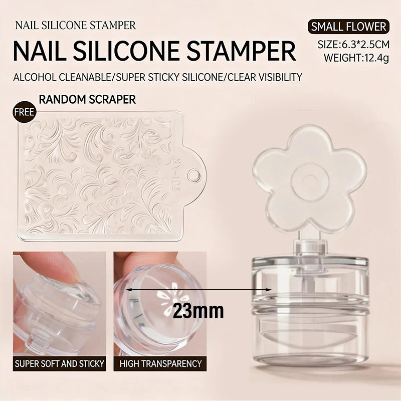 Nail Stamper Plates French Manicure Square Transparent Silicone Zpaxo Flower Seal 1Pc