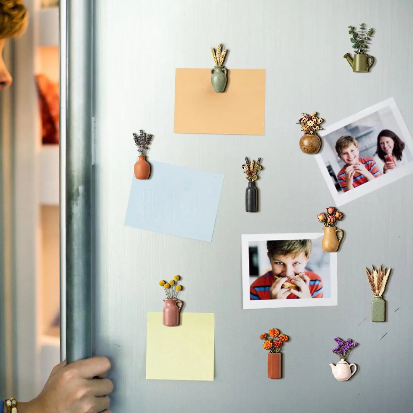 Vase Magnets for Fridge 3D Decorative Small Stickers 10-Piece Vase Magnets with Artificial Flowers for Home Office Dorm Kitchen Zpaxo