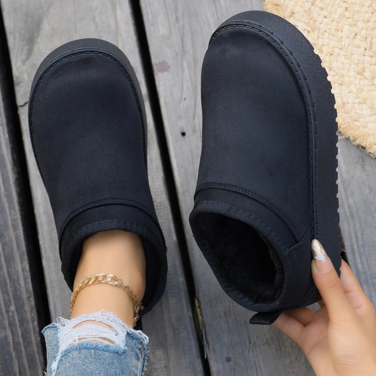 Snow Boots for Women 2026 Winter New Warm Thick Soles Boots Without Heel-covered Hair Half Slippers Cotton Shoes for Women Zpaxo black 41