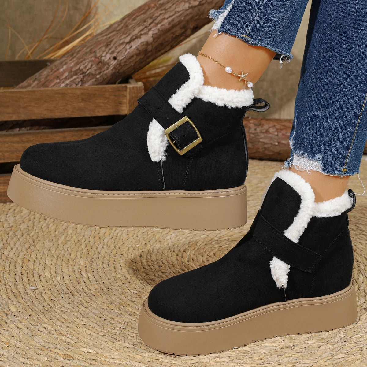2025 New Women Ankle Boots Plush Warm Fashion Snow Boots Women Comfortable Outdoor Platform Shoes Luxury Winter Flat Shoes Women Zpaxo