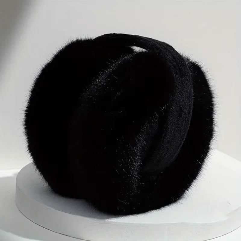 Soft Plush Ski Ear Warmer Warm Earmuffs for Adult Fashion Solid Color Earflap Protection Ear-Muffs Ear Cover Skate Ski Protector Zpaxo black