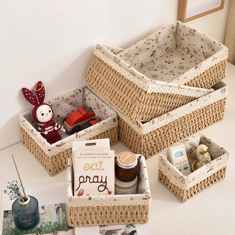 Multi-Purpose Storage Basket Imitation Rattan Desktop Sundries Organizer Cosmetics Snack Basket Home Decoration Zpaxo