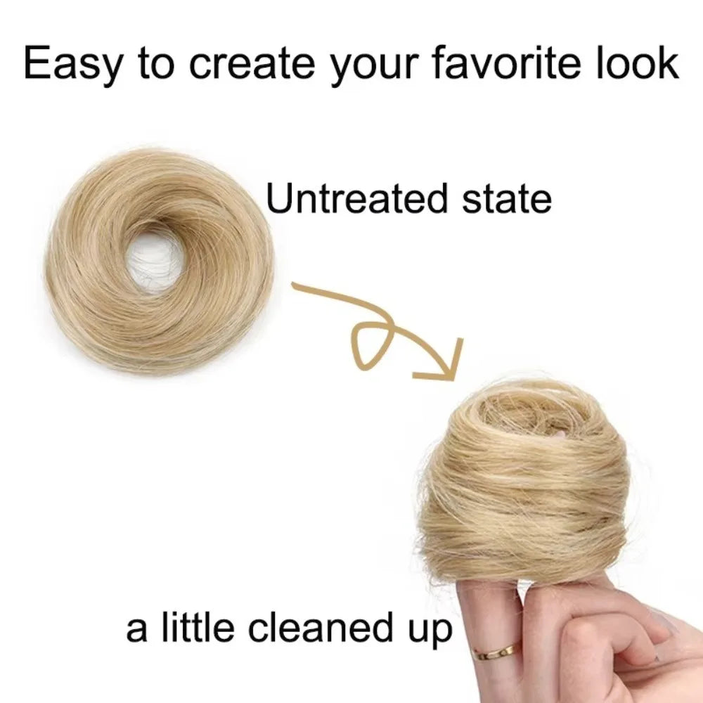 New Fluffy Messy Bun Scrunchies Golden Brown Elastic Rubber Band Synthetic Styling Decoration Donut Chignon for Women Girls Zpaxo