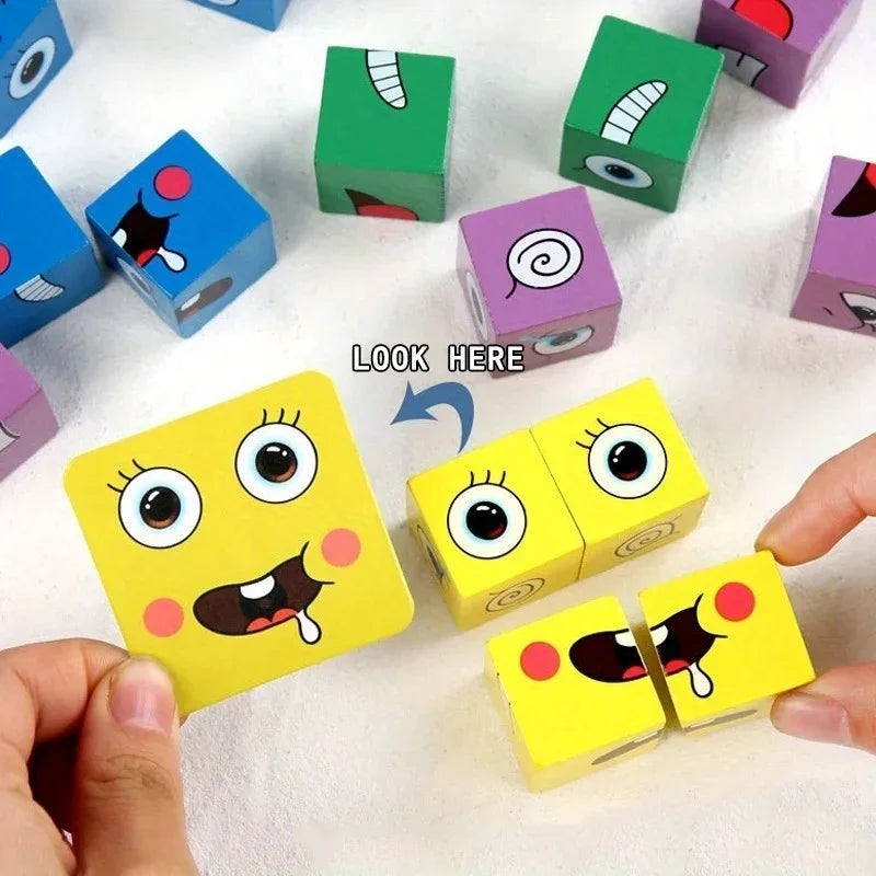 Kids Face Change Cube Game Montessori Expression Puzzle Building