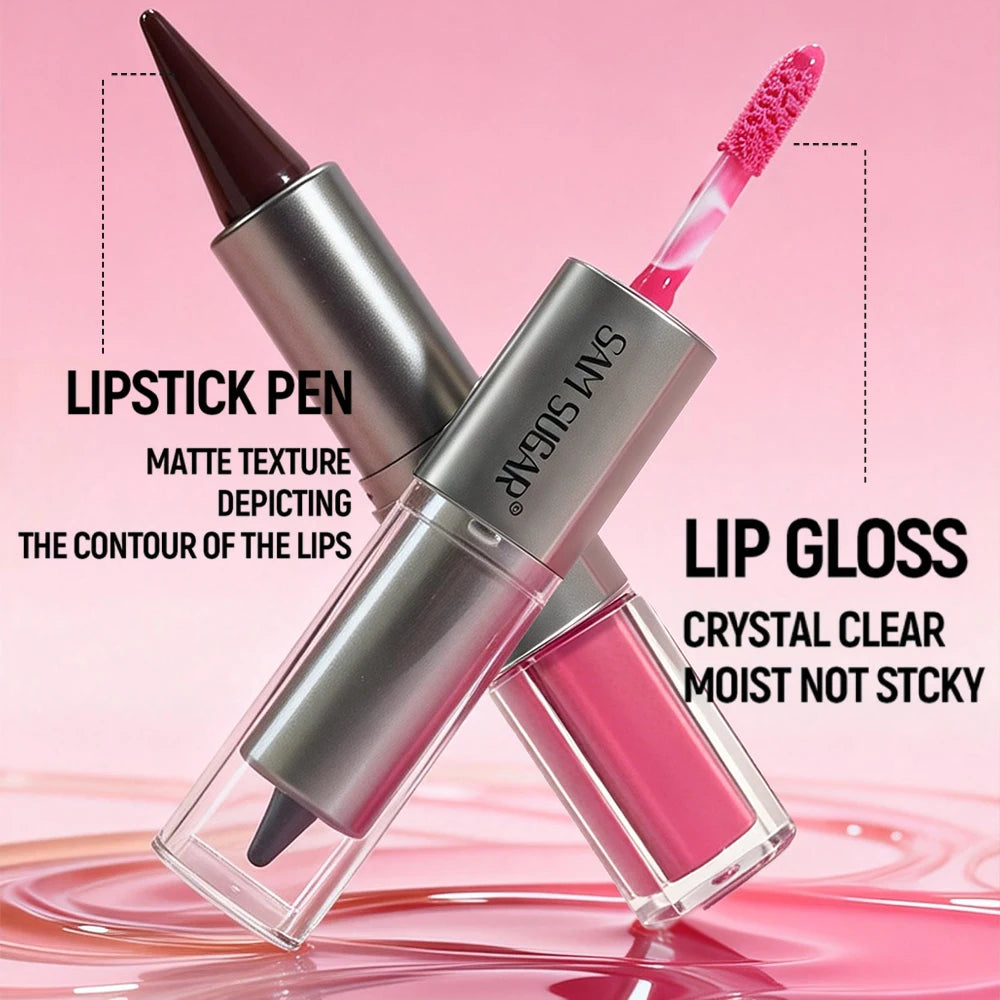 Double Head Lip Gloss Lipliner Two One Moisturizing Texture Durable