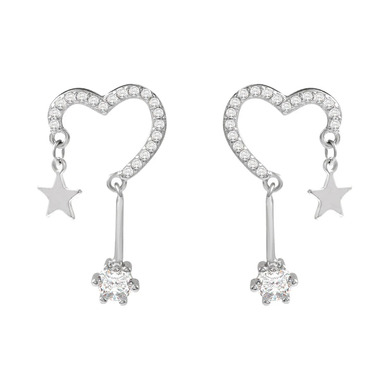 Heart Star Stud Earrings Fashion Double-shape Women Cute Daily Wear Zpaxo silver