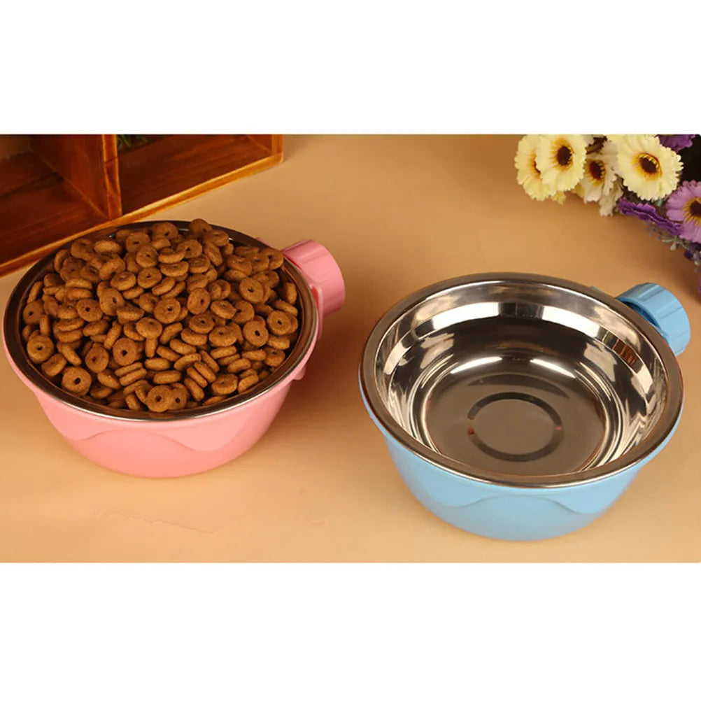 Pet Hanging Bowl Stainless Steel Pink Detachable Dog Cat Cage Food