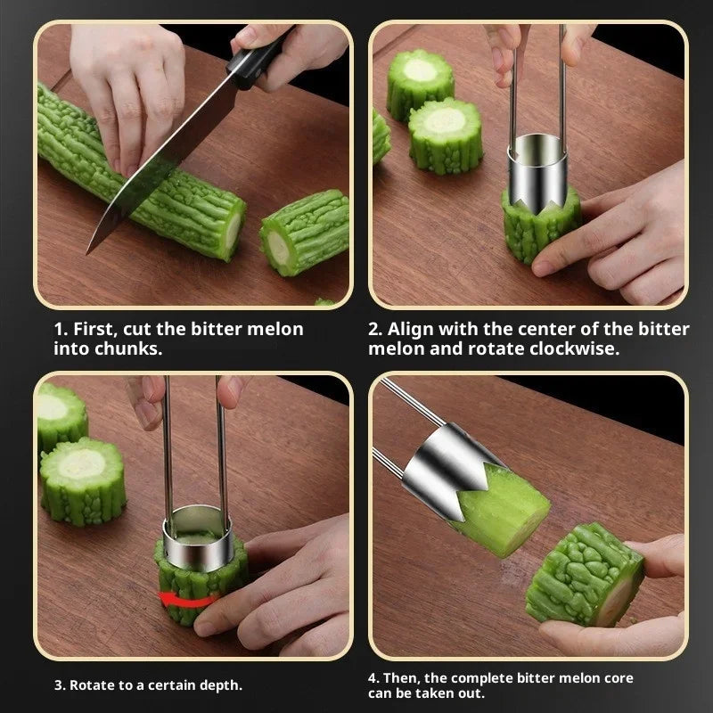 New Stainless Steel Multifunction Pump Apple Bitter Melon Sydney Denuclearizer Kitchen Fruit Household Denuclearizer Long Handle Zpaxo