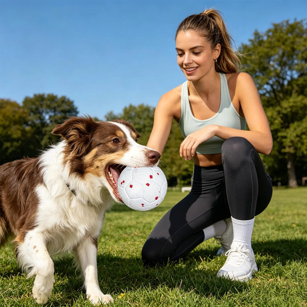 Pet Toy Dog Ball Elastic Interactive Teeth Cleaning Chewers Toy Soccer Ball For Living Room Balcony Yard Garden Camping Travel Zpaxo