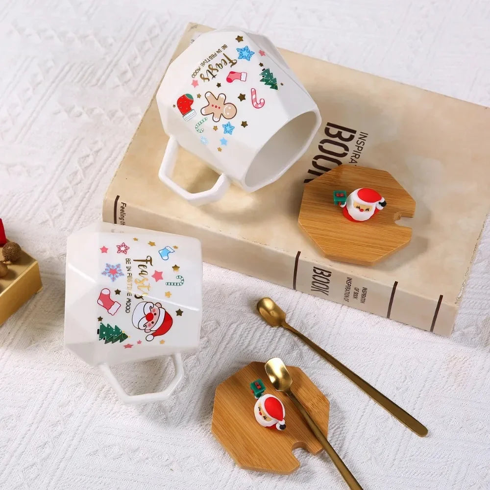 2026 Christmas Ceramic Mug Lid Spoon Box Featuring Santa Claus Office
