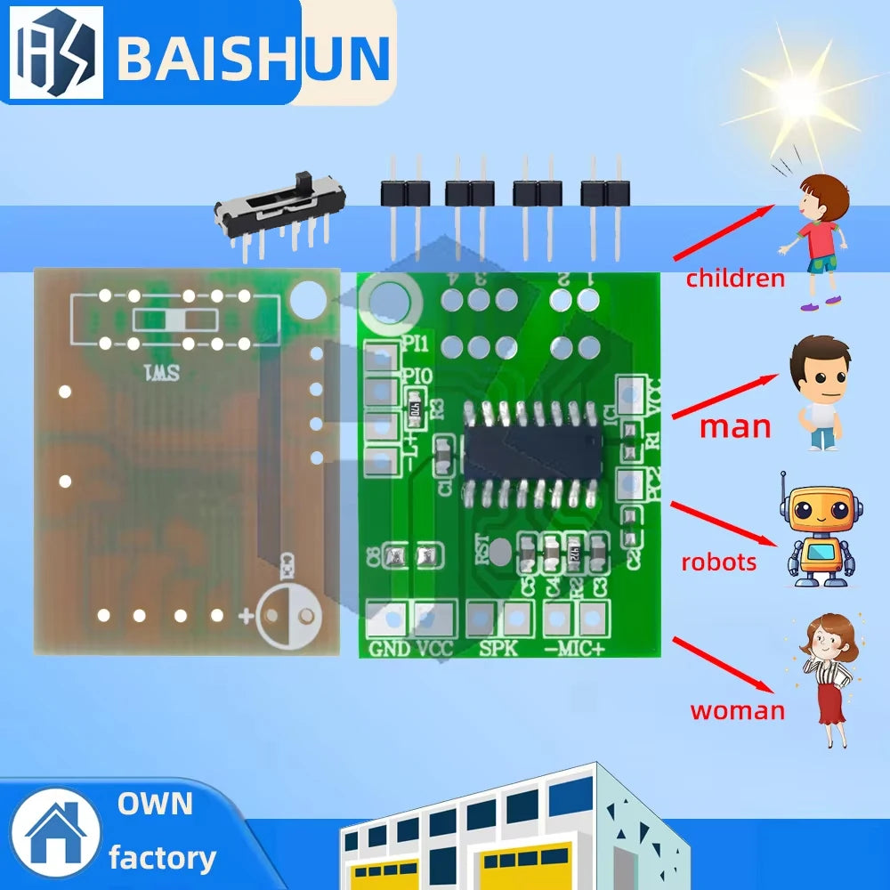 3V-4.5V DIY Voice Changer Module: Real-Time Voice Effects (Robot, Kid, Male/Female) for Audio Modulation Projects Zpaxo Default Title