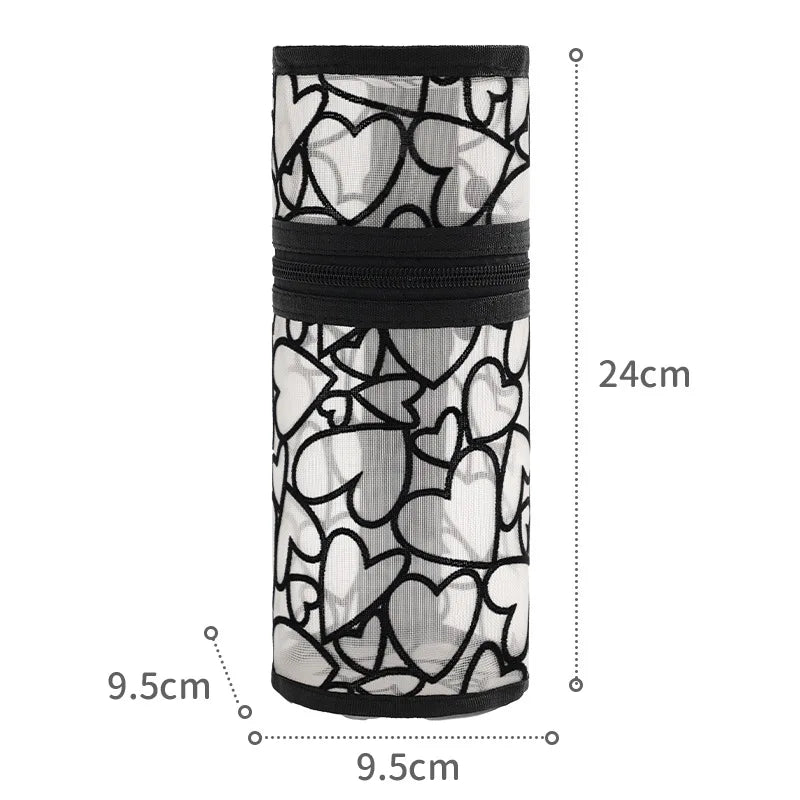 Multi-purpose Mesh Vertical Pencil Case Pencil Pouch Student Stationery Organizer School Supplies Makeup Travel Cosmetic Bag YUZ Zpaxo Black B