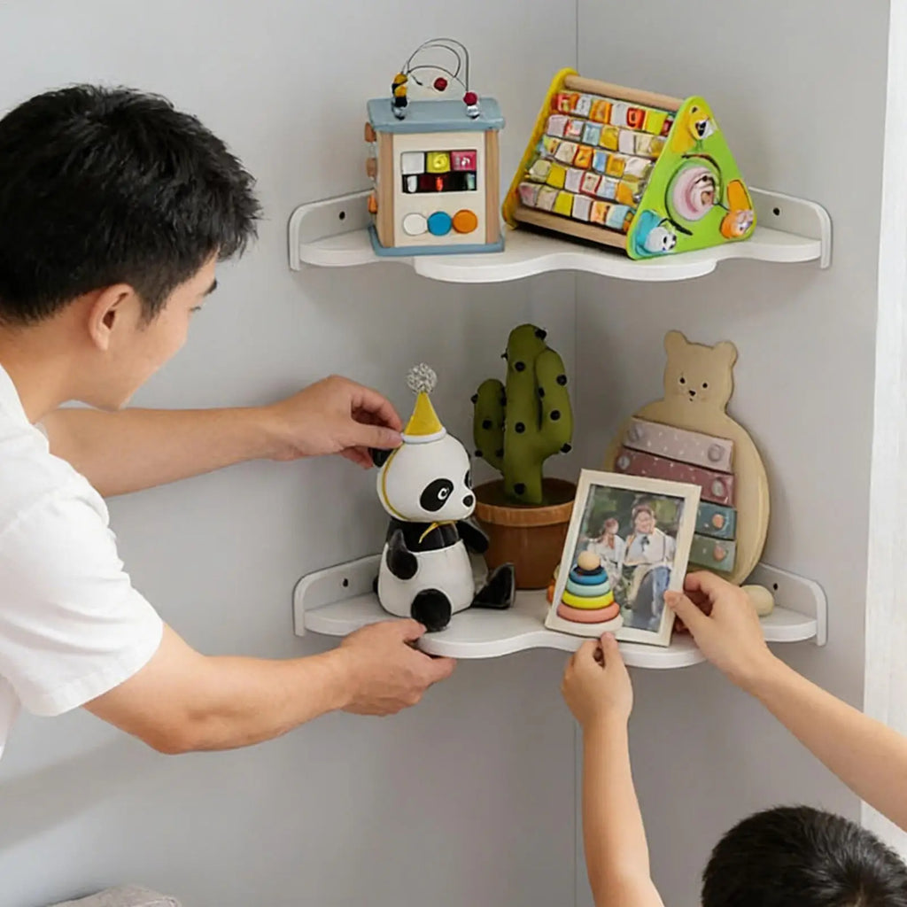 Corner Floating Shelf 2 Cloud Storage Rack Wall Mounted Bookshelf