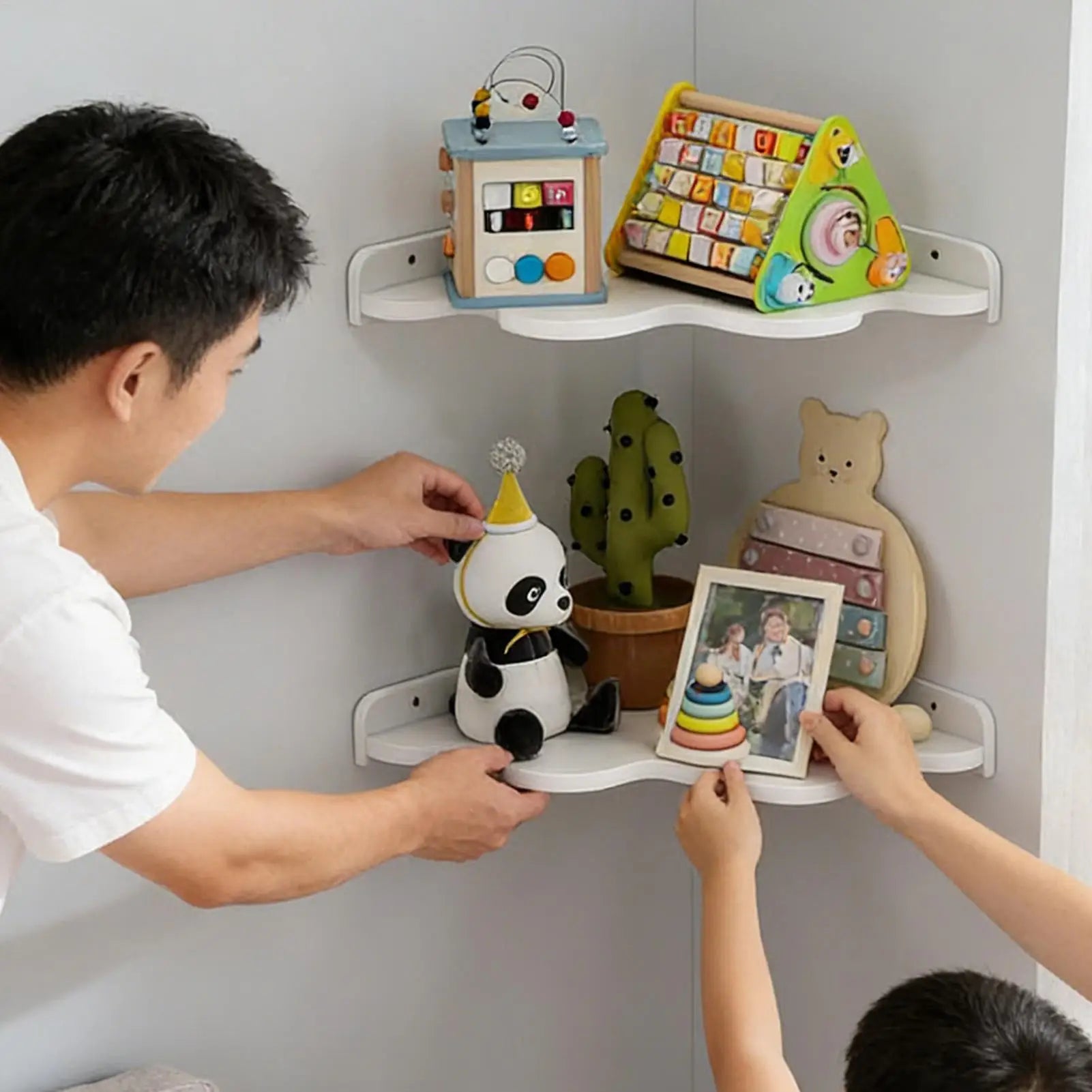 Corner Floating Shelf 2 Cloud Storage Rack Wall Mounted Bookshelf