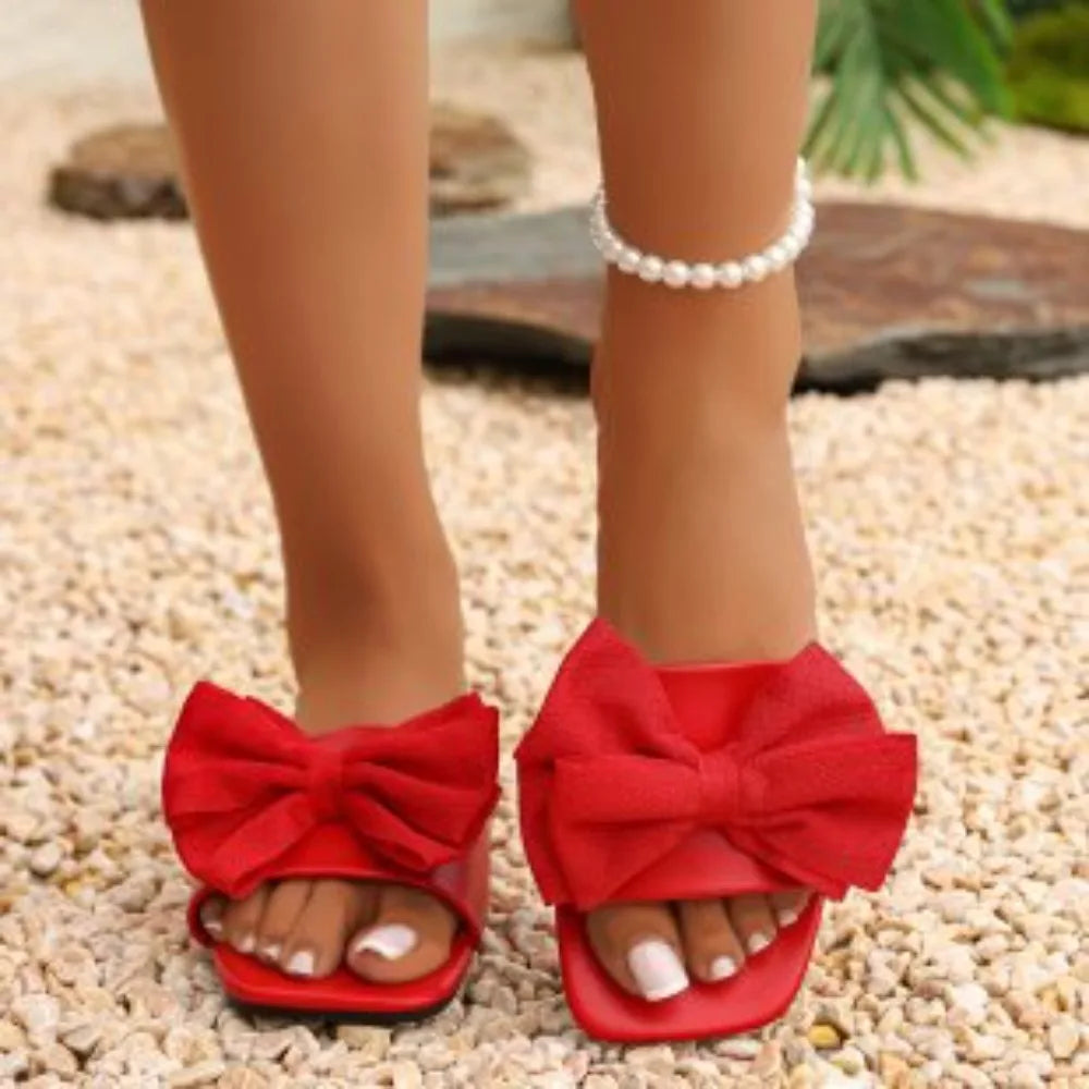 Women's Solid Flat Slippers 2026 Summer Fashion Bow Design Sandals