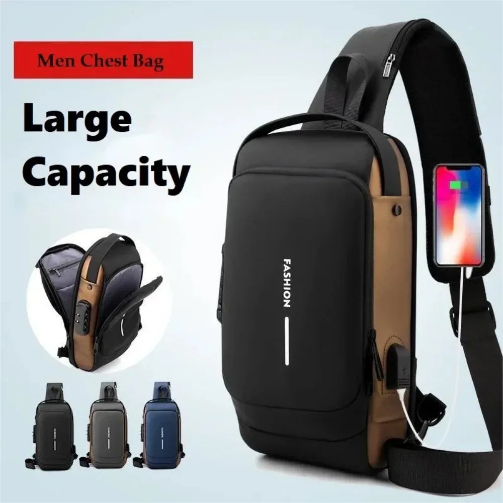Multifunctional Bags Men Designer Anti-theft USB Shoulder Bag