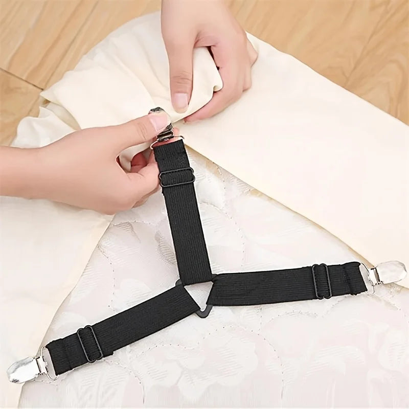 Black Knitted Sheet Straps 4-Pack Adjustable Bed Fasteners Gripper