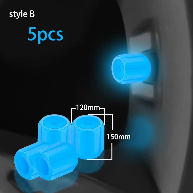 5pcs Luminous Valve Cap Car/Motorcycle/Bike Tire Screw Cap Protective Cap Valve Port Cars Tire decoration Parts Glow In Dark Zpaxo B BLUE