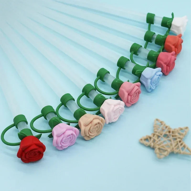 Rose Flower Silicone Straw Cap 9-10mm | Dustproof Plug Cover Straw Cap Accessory Zpaxo