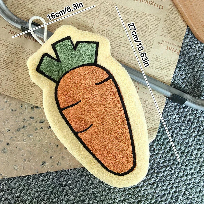 Vegetables Coral Fleece Hand Towels Wall Hanging Rag Carrot Tomato Zpaxo