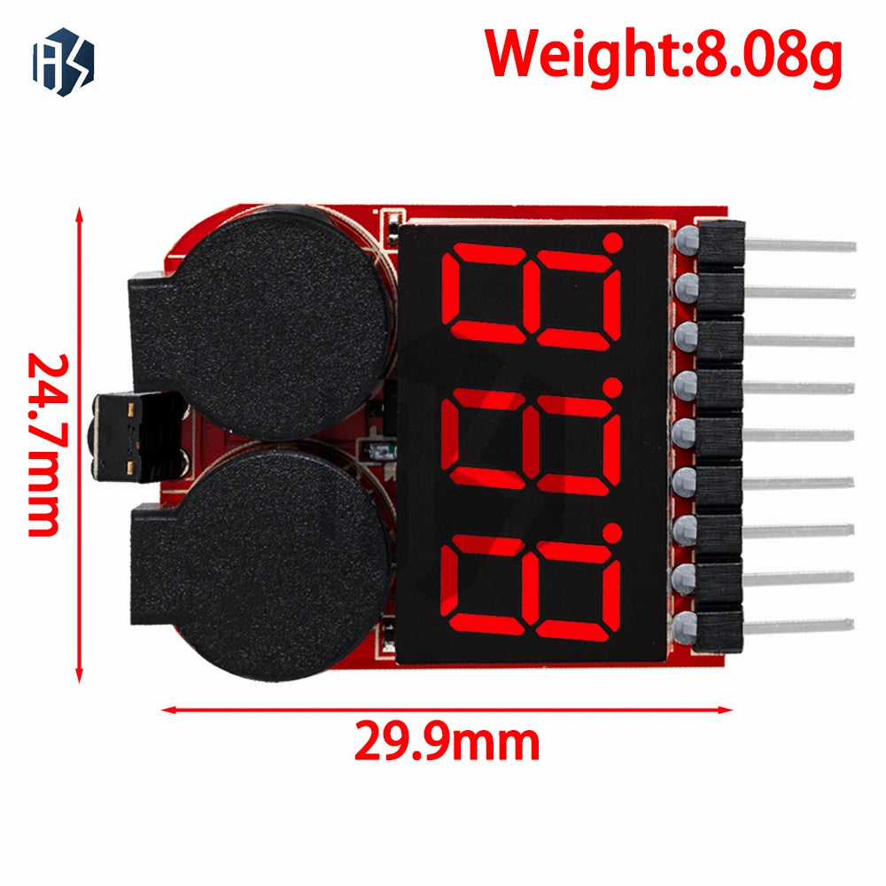 EGBO F00872 2-in-1 1S-8S Lipo Battery Voltmeter Tester Dual Speakers Zpaxo