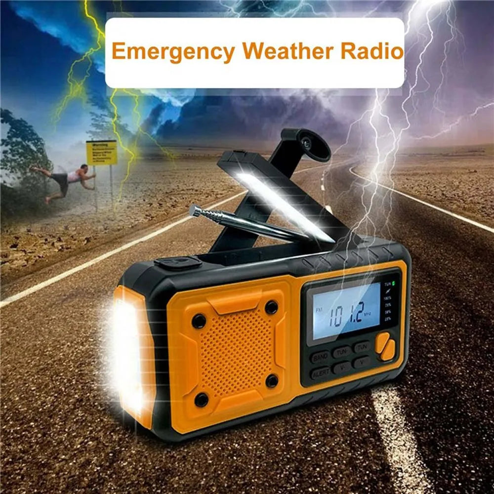 Portable 4000mAh Emergency Solar Power Radio Hand Crank AM FM Weather