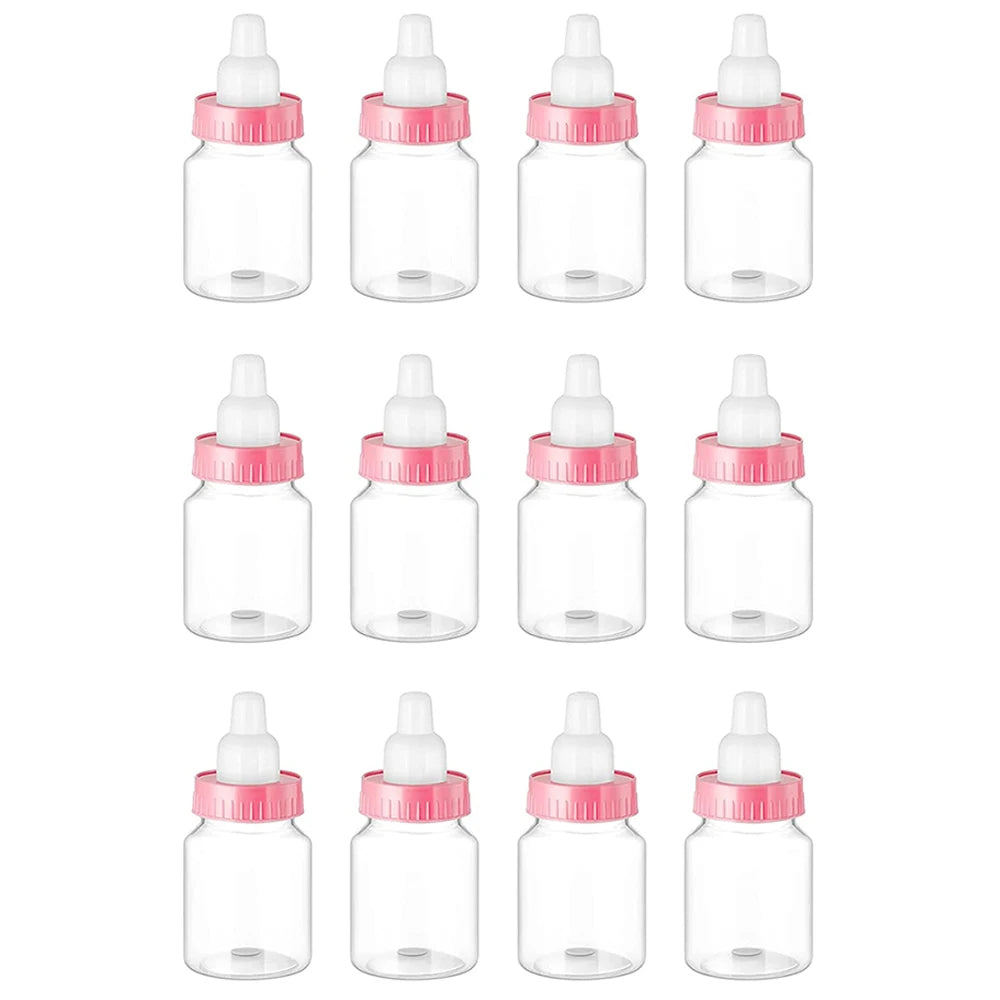 12Pcs Baby Bottle Baby Shower Favor Plastic Candy Bottle Mini Feeding Bottle for Birthday Baby Shower Gift Decor Zpaxo Pink