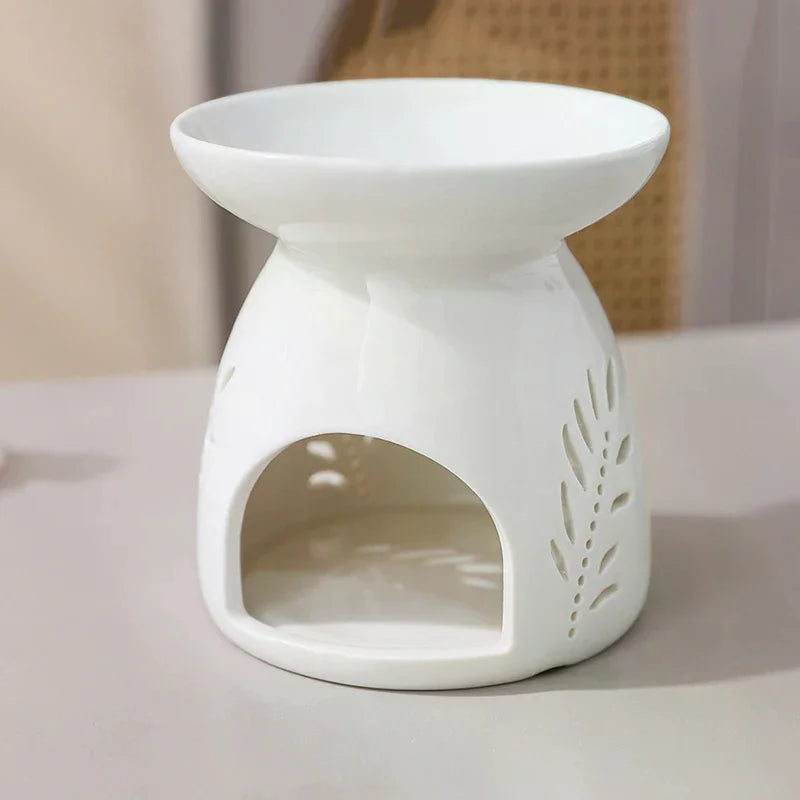 White Ceramic Incense Burner Candle Essential Oil Aromatherapy Diffuser Hollow Heating Stove Middle East Home Decor Ornament Zpaxo