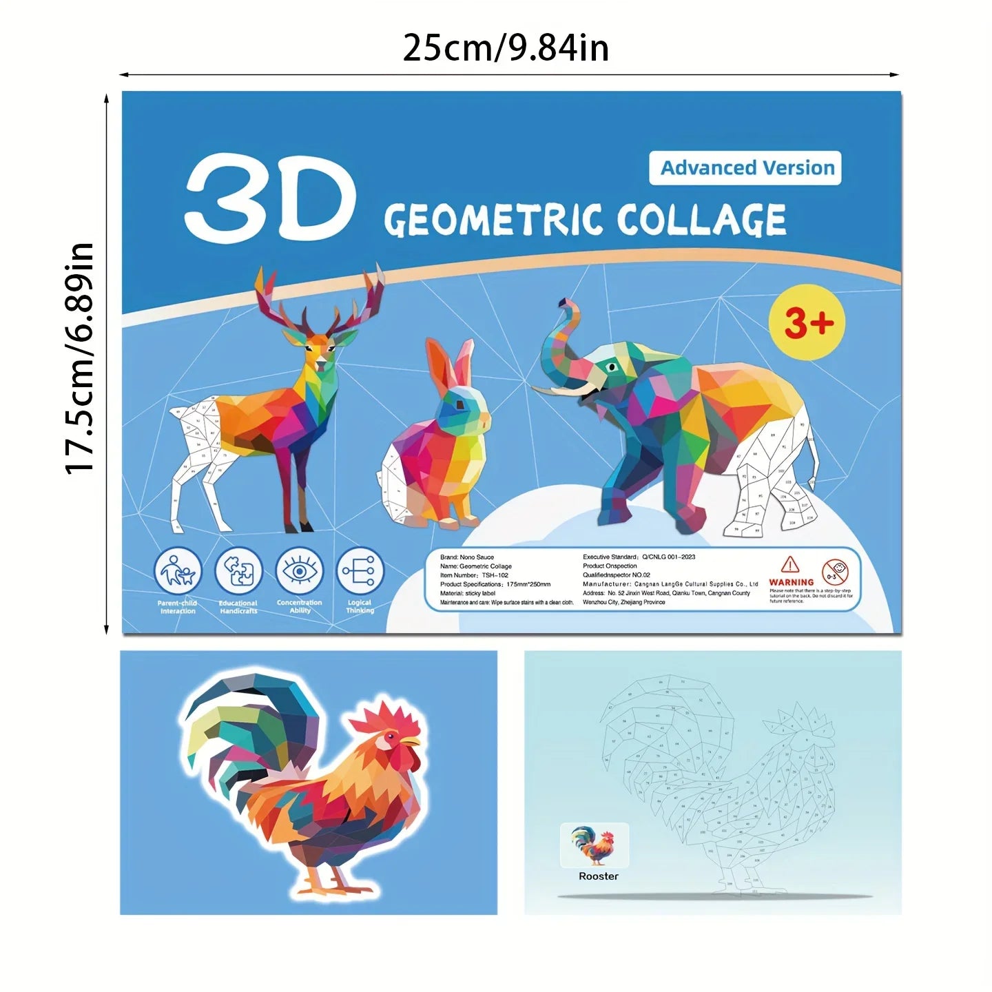 Handmade Stickers Animal Cognitive 6 Geometric Collages Children's Puzzle Enhance Focus Training Enlightenment Toy Stickers Zpaxo