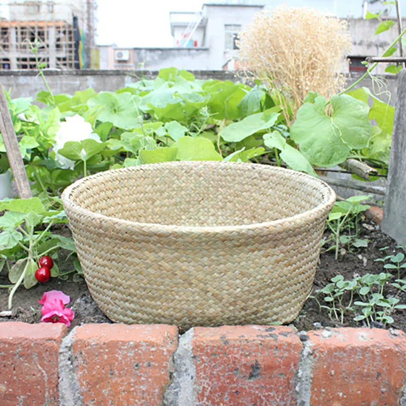 Sundries Organizer Rattan Flower Pots Container Storage Supplies Foldable Basket Weaved Storage Baskets With Handle Laundry Toys Zpaxo
