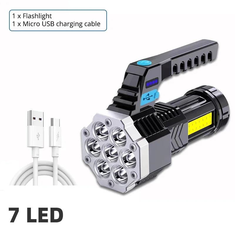 Rechargeable LED Camping Flashlight – 7 LED + COB Side Light