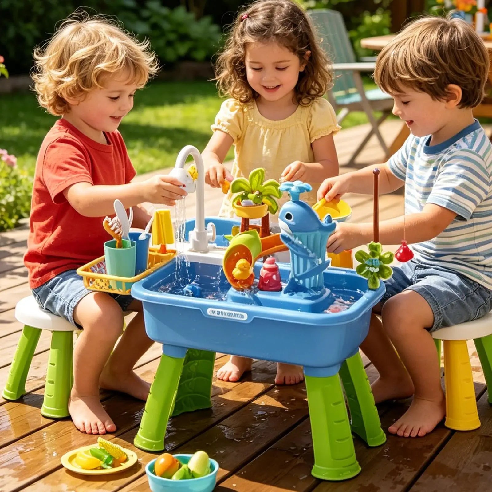 Children's Kitchen Toys Electric Fun Play Water Wash Basin Fishing