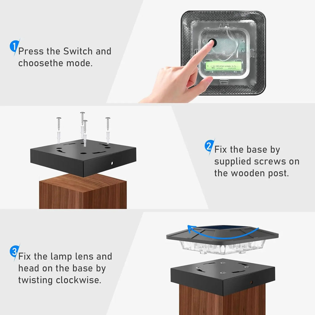 4x4 Solar Post Cap Light With 3 Lighting Modes Porch Light Waterproof IP65 Deck Lights For Wood Vinyl Posts Lighting Decor Zpaxo