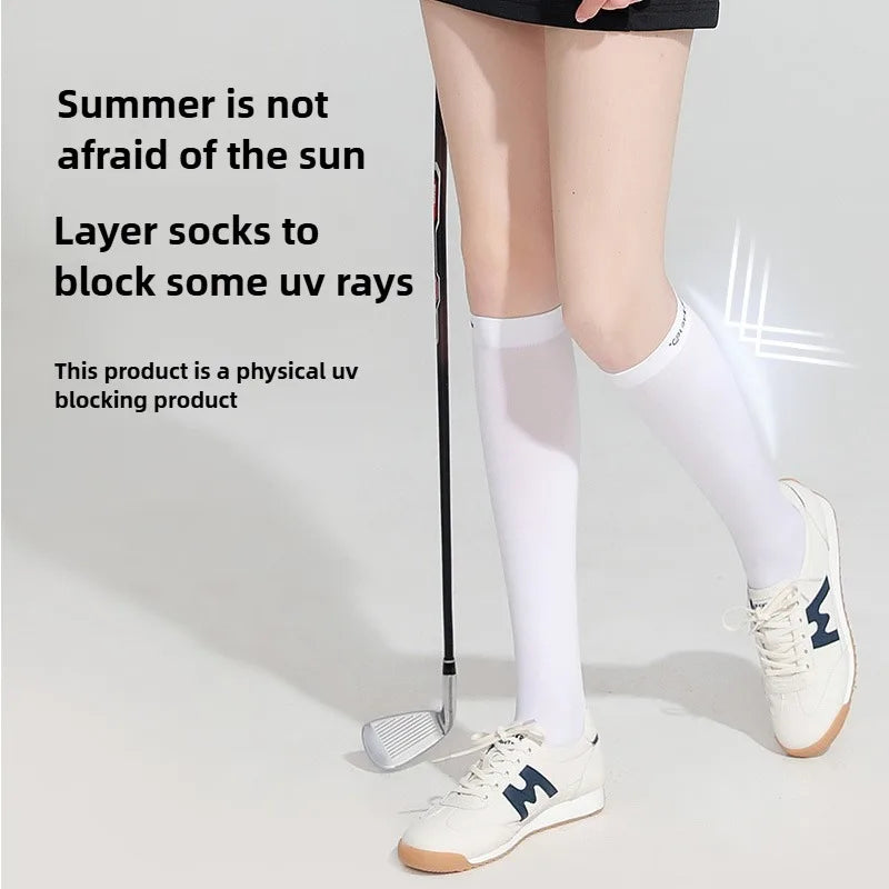 Summer Ice Silk Sunscreen High Tube Socks for Children's Golf Sports Breathable Non Slip Long Socks for Slimming Beautiful Legs Zpaxo