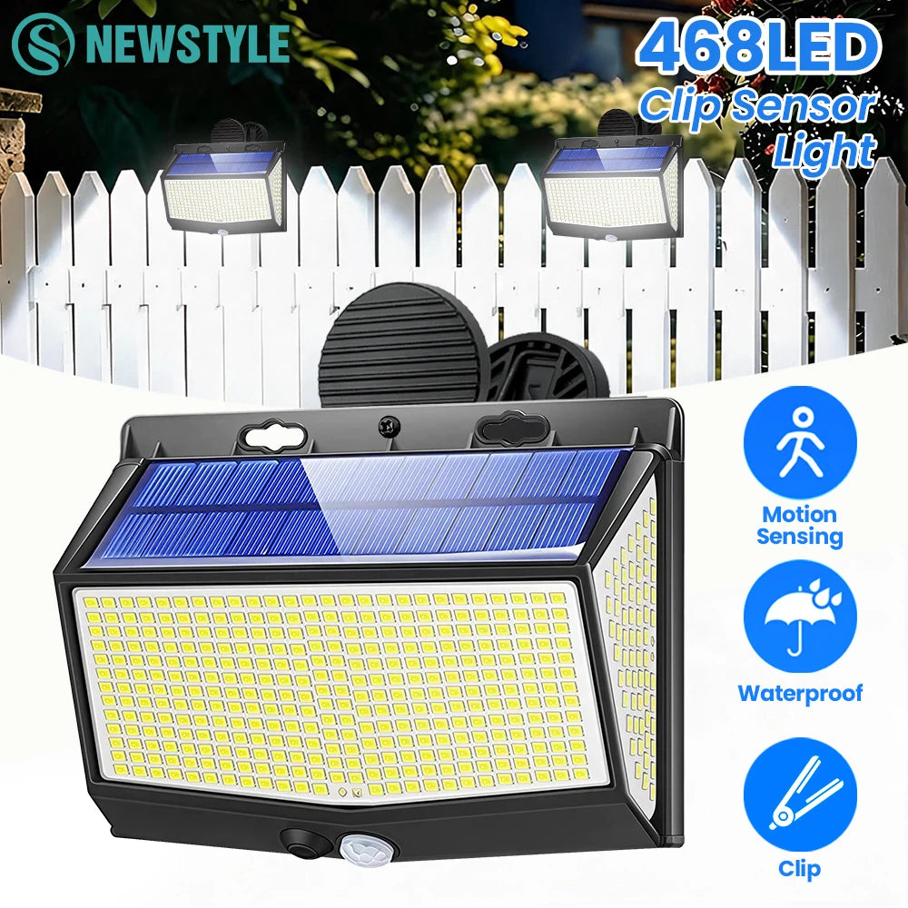 Solar Lights Outdoor Motion 468LED Clip-on 3 Modes Wall Lamp Bright Zpaxo