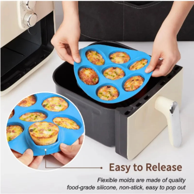 2026 New Silicone Egg Bite Molds for Air Fryer - 7-Cavity Non-Stick Muffin Pan for Cupcakes/Quiches/Tarts - Dishwasher Safe Pans Zpaxo