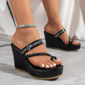 Women Wedge Sandals Shiny Crystal Platform Slippers Women Chunky High Heels Sandals Woman Casual Comfortable Party Shoes Zpaxo black 36